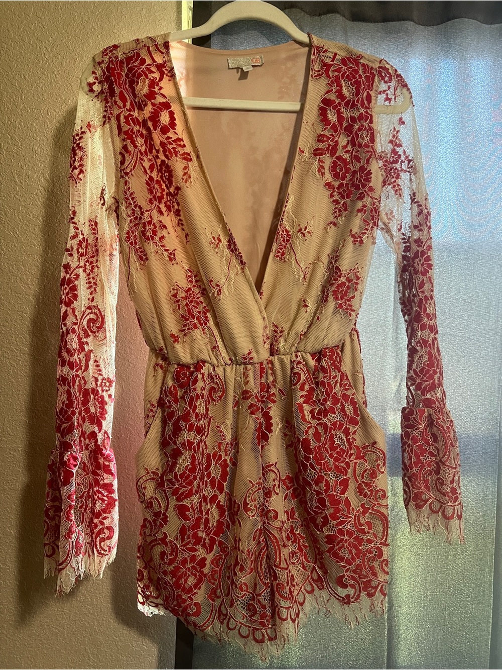 Gianni Bini Blush Pink romper with Subtle lace trim